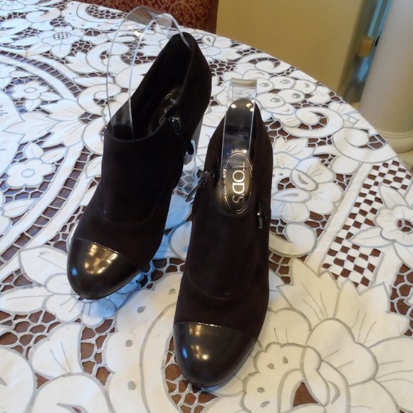 Tod's Brown Suede/Patent Leather Ankle Boot 37 - Picture 9 of 16